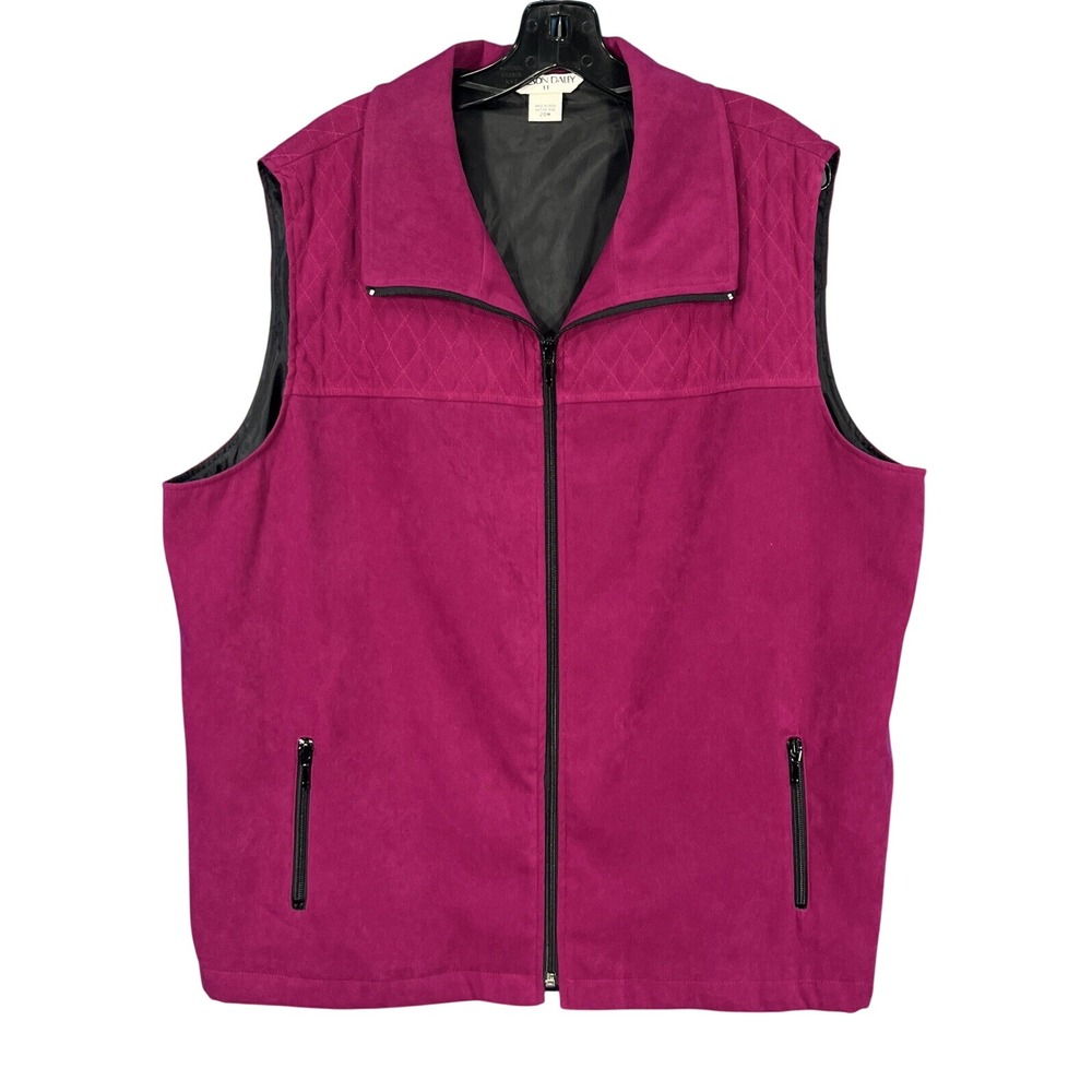 ALLISON DALEY II Purple FAUX SUEDE Quilted Detail FULL-ZIP 2-Pocket VEST Sz 20W